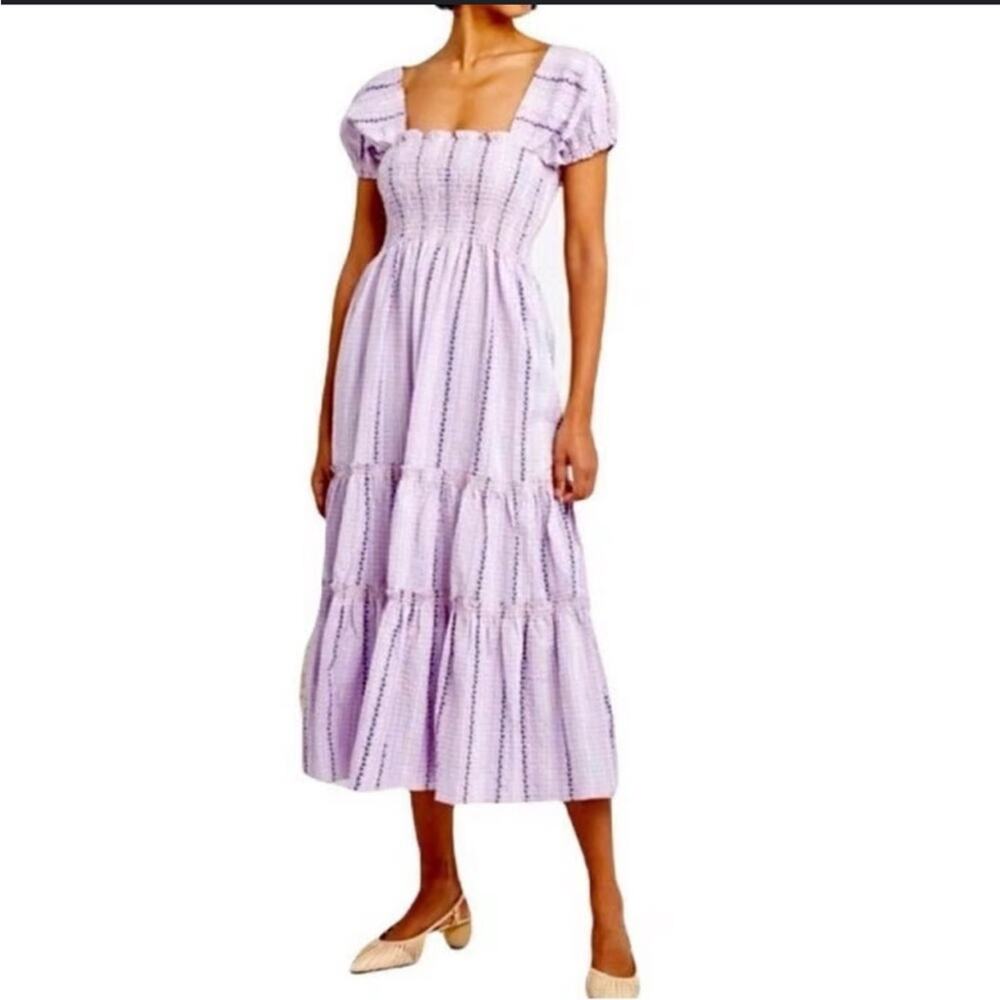 Anthropologie OPT daphne smocked dress tiered purple size XS lilac lavender midi
